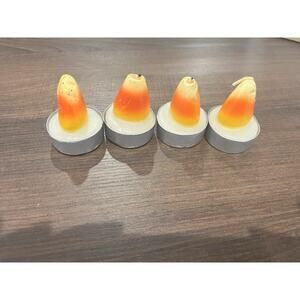 Vintage Candle Candy Corn Set of 4 Tea Lights Halloween Hand Sculpted RARE